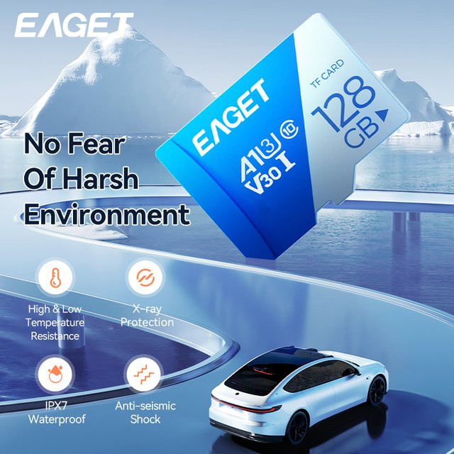 Eaget SD-Speicherkarte U3 V30 A1 Klasse 10 Hochgeschwindigkeits-Speicherkarte für Smartphone, Dashcam und Drohne in Blau - Bild 1