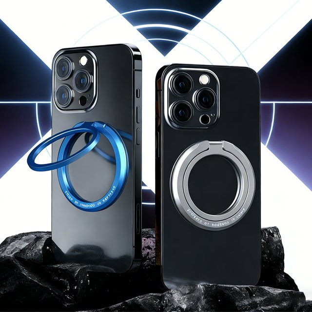 WSSHE Magnetischer Handyhalter für MagSafe in Grau, faltbare Halterung mit abnehmbarem Fingerring-Griff und Magnetständer für iPhone 16 17 Pro - Bild 1