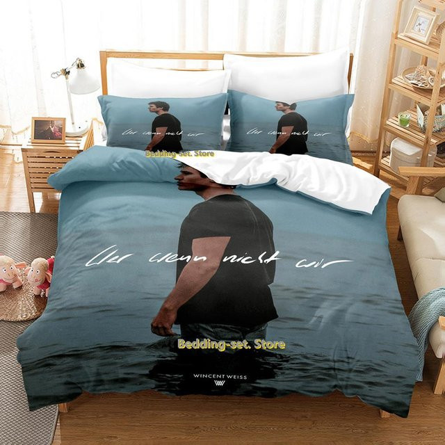 Wincent Weiss Bettwäsche-Set mit Anime-Print, 3-teilig, Blau, B/H: 172 x 218 cm - Bild 1