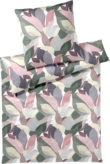 Bettwäsche NIGHT GARDEN Mako-Satin aus Baumwolle, Mehrfarbig (Pink, Beige), B/H: 135 x 200 cm und 80 x 80 cm - Bild 1