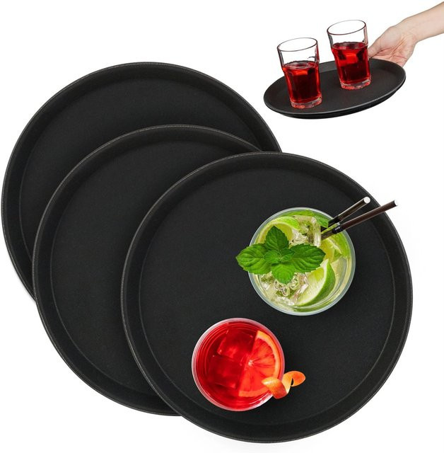 Relaxdays Serviertablett aus Kunststoff in Schwarz, rutschfest, 3er Set, Durchmesser: 28 cm - Bild 1