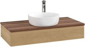 V&B Waschtischunterschrank Antao mit Frontstruktur in Eiche Honig und Weiss, B/T/H: 100 x 50 x 19 cm - Bild 1