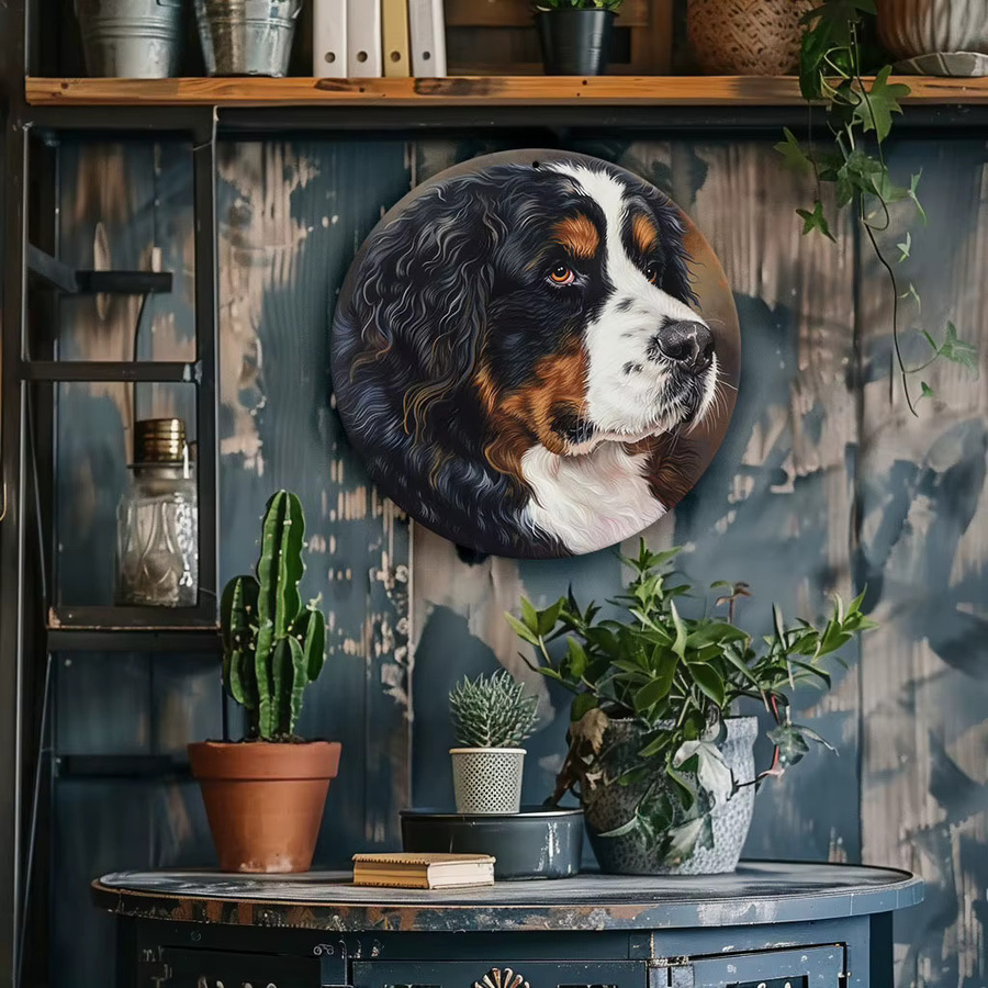 Potdemiel Runde Aluminium-Wandkunst Berner Sennenhund in Mehrfarbig, Landhausdekor aus Metall, Durchmesser: 20 cm - Bild 2