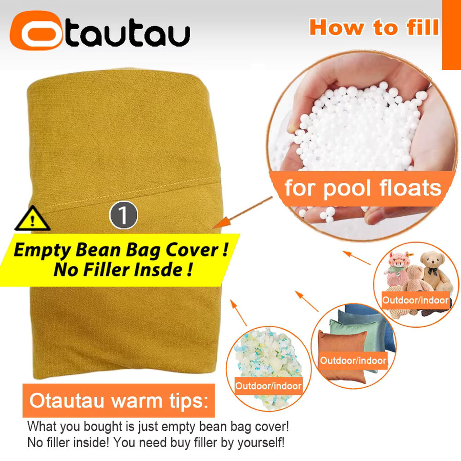 OTAUTAU Wasserdichter Chenille-Sitzsackbezug für Outdoor und Schwimmbad, Gelb, Breite: 122 cm - Bild 1