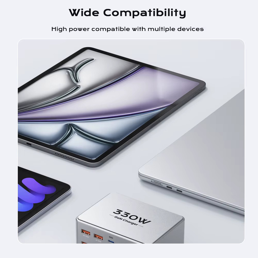 TOPZERO 330W Multi-Port GaN Desktop-Schnellladestation in Silber mit USB-C PD3.0 PPS QC3.0 für Laptop, iPhone 15 16, Samsung und Macbook Pro - Bild 6