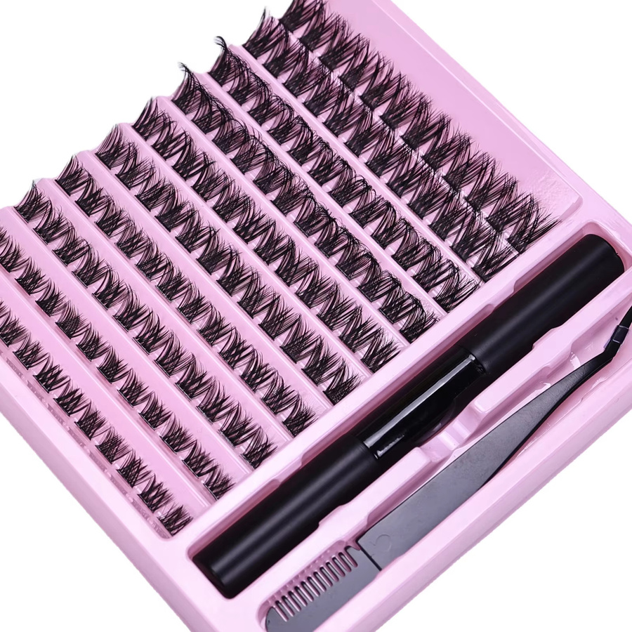 JIEFUXIN Wimpernverlängerungs-Set, Wispy D-Curling Wimpern-Clusters mit Kleber und Pinzette, Unisex - Bild 3