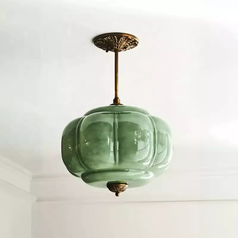 HomeLover Retro LED Pendelleuchte aus Milchglas in Grün und Gold/Messing, runde Kugel-Hängelampe für Schlafzimmer und Küche - Bild 3
