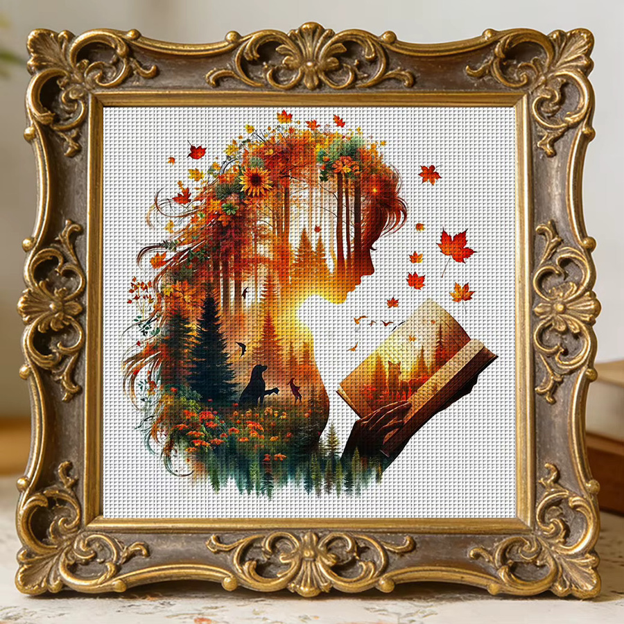 Maple & Book Soul Kreuzstich-Set zum Selbermachen, 11CT Stickerei in Multicolour, B/H: 36 x 36 cm - Bild 5