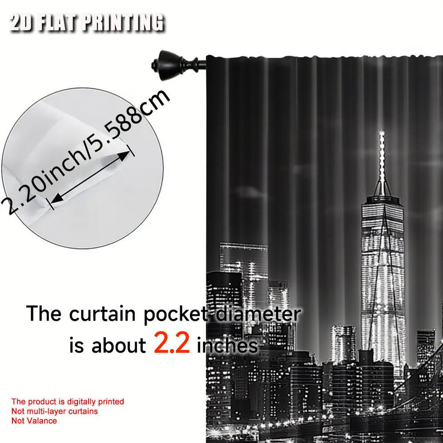 Vorhang-Set aus Polyester mit New York City Nachtszene in Schwarz und Weiß, 2er-Set, B: 100 cm, H: 70 cm - Bild 5