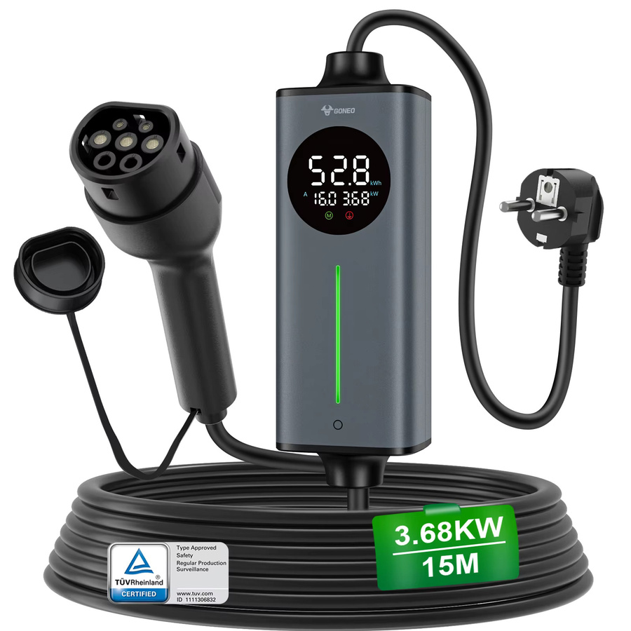 GONEO Tragbares Typ-2-EV-Ladegerät mit Schuko-Stecker für Elektrofahrzeuge und Plug-in-Hybridfahrzeuge mit intelligenter Temperaturregelung und doppeltem FI-Schutz (AC+DC) - Bild 5