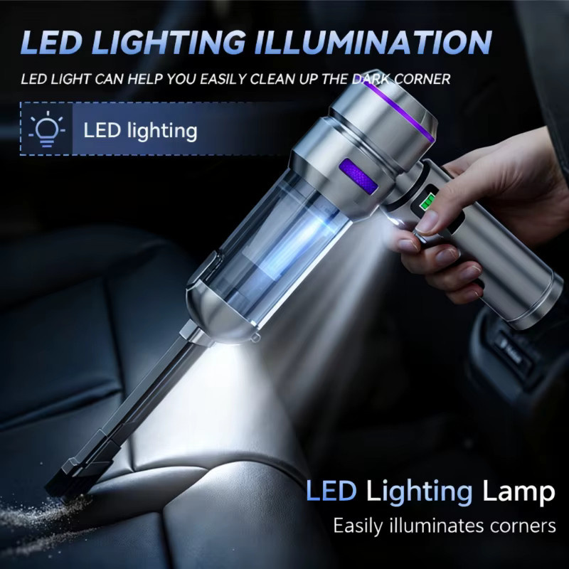 SUITU Kabelloser Mini Auto-Staubsauger mit LED-Lampe und Gebläse-Funktion, Leistungsstarker Handstaubsauger für das Auto - Bild 2