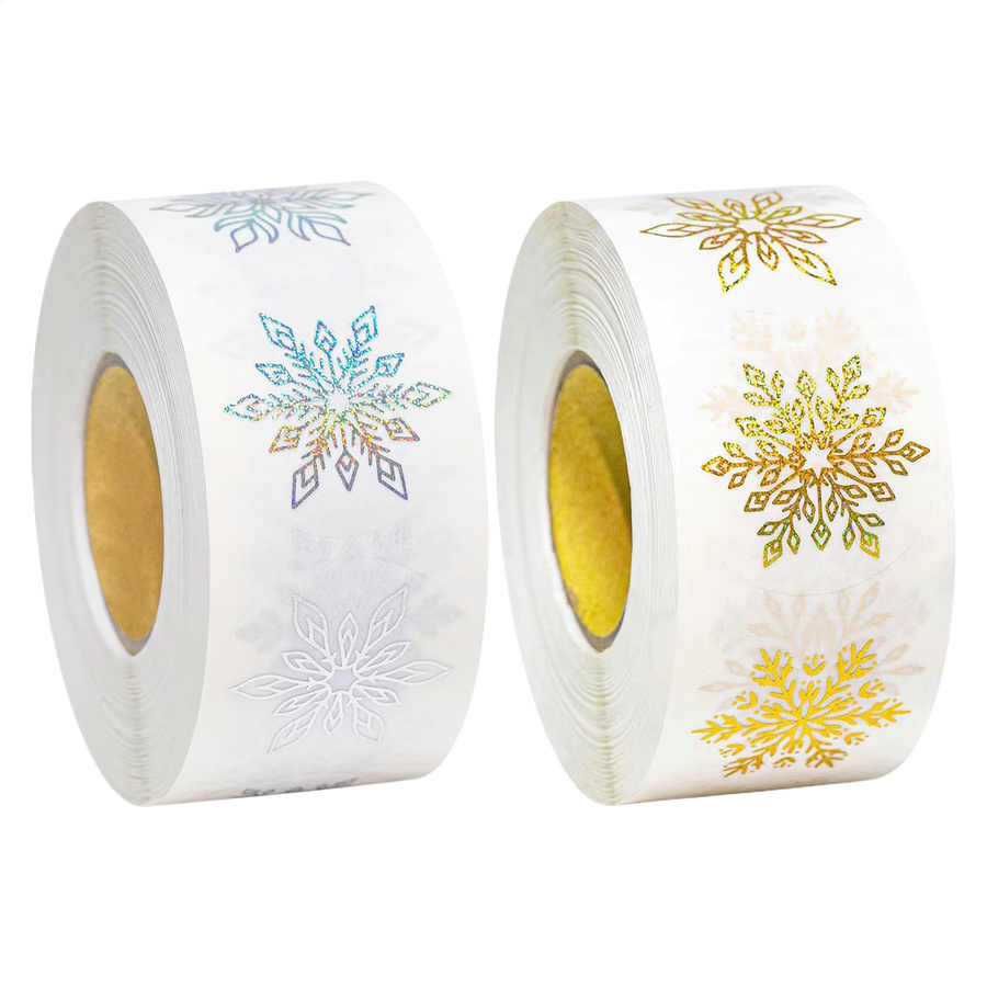 500 Stück Glitzernde Schneeflocken-Aufkleber in Gold als runde Weihnachtsetiketten für Scrapbook, Tagebuch und Grußkarten - Bild 2