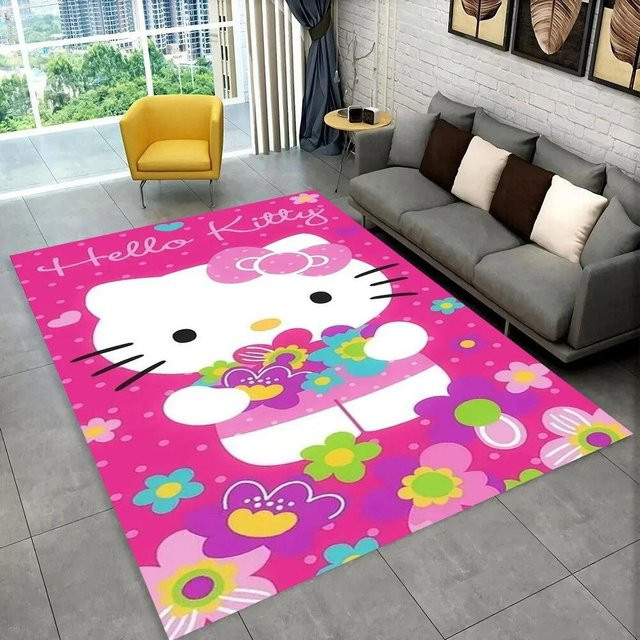 Karpetti Hello Kitty Teppich für Kinder in Pink, Motiv Sanrio Cartoon, B/T: 80 x 50 cm - Bild 1