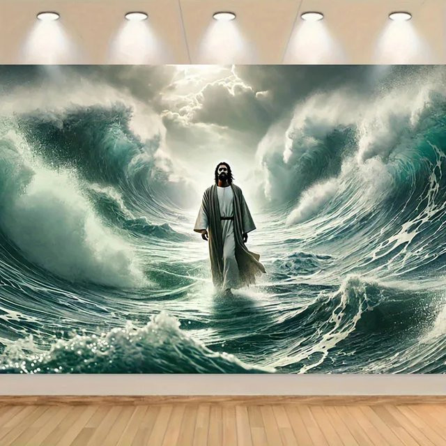 VIKAMA Wandteppich Jesus geht auf dem Wasser, christlicher Wandbehang in Multicolour, B/H: 40 x 40 cm - Bild 1