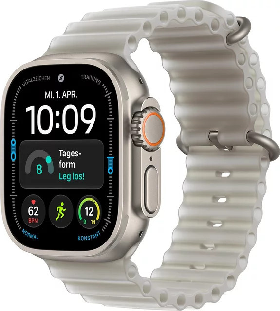 Apple Watch Ultra Cellular 49mm Titanium Natur mit Ocean Armband halbtransparent Grau - Bild 1