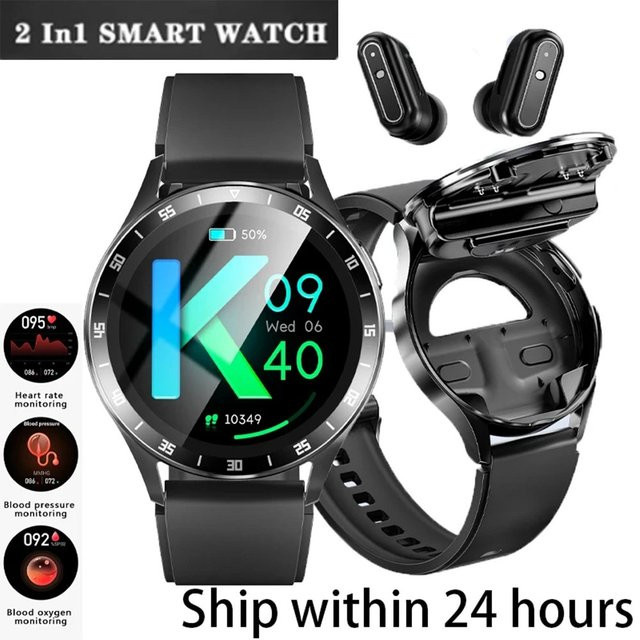 GEJIAN X10 2-in-1 Smartwatch mit TWS Bluetooth-Ohrhörern, Fitnessuhr mit Herzfrequenz- und Blutdruckmessung, Schwarz oder Silber - Bild 1