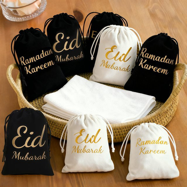 Eid Mubarak Samt Geschenkbeutel mit Kordelzug für Ramadan Dekorationen B: 23 cm, H: 17 cm - Bild 1