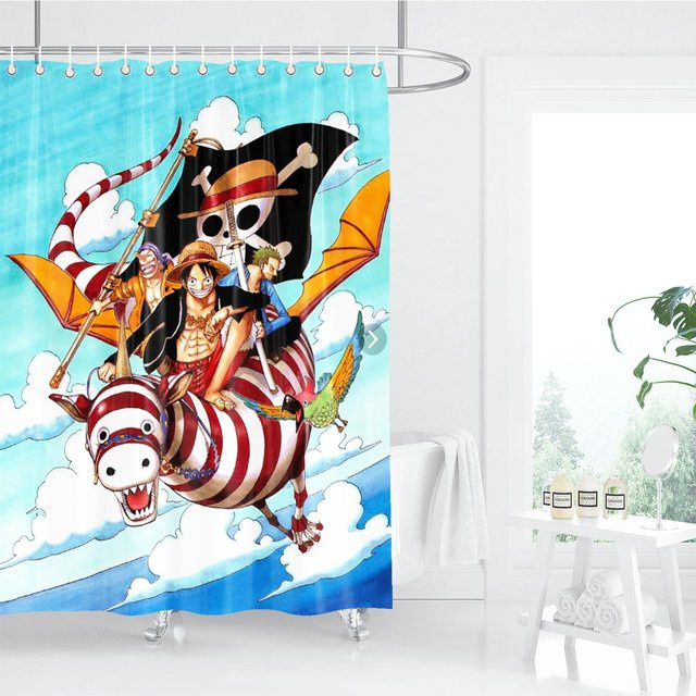One Piece Anime Duschvorhang aus Polyester, Mehrfarbig, B/H: 120 x 180 cm - Bild 1