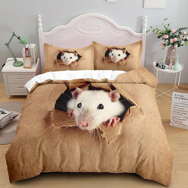Bettwäsche-Set mit Ratten-Motiv von Binchi Fitness in Braun, bestehend aus Bettbezug und Kissenbezug aus Mikrofaser, Breite: 173 cm, Länge: 218 cm - Bild 1