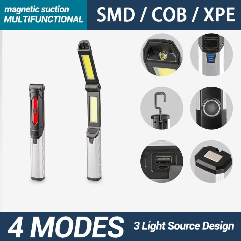KDULIT Multifunktionale LED-Arbeitsleuchte in Schwarz mit Magnet und Haken, wiederaufladbare Taschenlampe für Outdoor, Camping und Notfälle - Bild 2