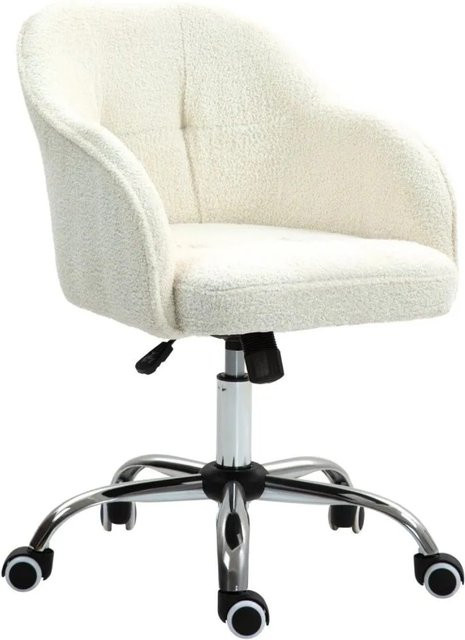 HOMCOM Homeoffice Stuhl in Weiß mit Bouclé und Kunstleder, drehbar mit Armlehnen und Rollen, B/T/H: 56 x 61 x 120 cm - Bild 1