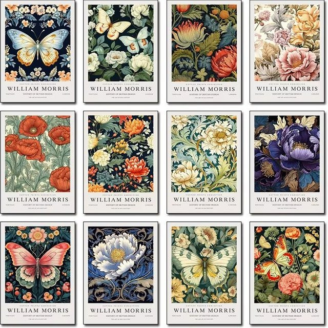 Potdemiel Retro Wandbild William Morris Schmetterling und Pflanzen Motiv als Paper Poster in Multicolour, Breite: 25,0 cm, Höhe: 25,0 cm - Bild 1