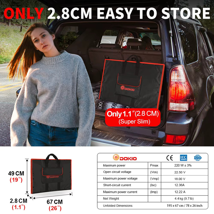 Dokio-Anaka Tragbares faltbares Solarpanel mit 12V-Controller in Schwarz - Bild 2