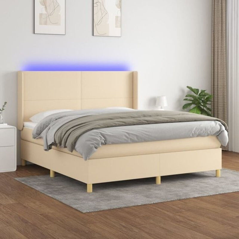 vidaxl Boxspringbett mit Matratze in Beige und Weiß aus Stoff, B/T: 180 x 200 cm - Bild 1