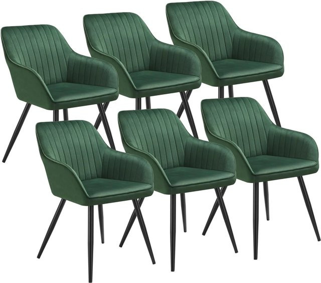 tectake Esszimmerstuhl Marilyn Set 6er, gepolstert in Samtoptik mit Steppmuster, Dunkelgrün-Schwarz, B/T/H: 58 x 62 x 82 cm - Bild 2