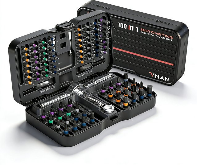 VMAN 24 in 1 Multifunktions Ratschen-Schraubendreher-Set aus S2-Stahl in Schwarz - Bild 1