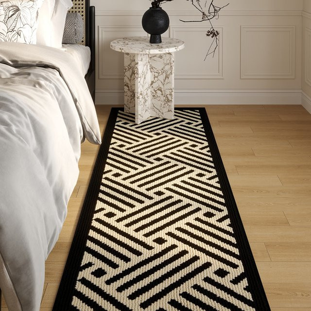 VIKAMA American Retro Teppich in Schwarz, abstrakter Plüschbodenkissen für Schlafzimmer und Wohnzimmer, Rechteckig - Bild 1