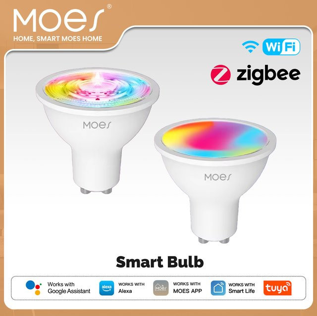 MOES Smart LED Glühbirne GU10 RGBW mit Tuya ZigBee oder WiFi, dimmbar, Steuerung per Smart Life App, Alexa und Google Assistant, Farbe Weiß - Bild 1