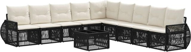 vidaXL Gartensofa-Set 10-teilig aus Poly-Rattan in Schwarz und Cremeweiß mit Polsterung und Outdoor-Tisch - Bild 1