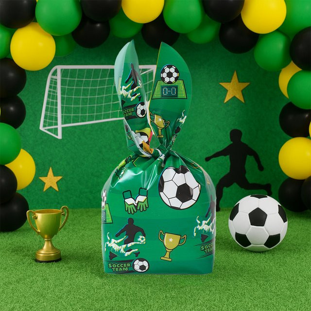 50 Stück Wayfun Süßigkeiten Taschen mit Fußball Thema und Kaninchen Ohren in Grün für Kinder Geburtstagsdeko und Party Favoriten - Bild 1