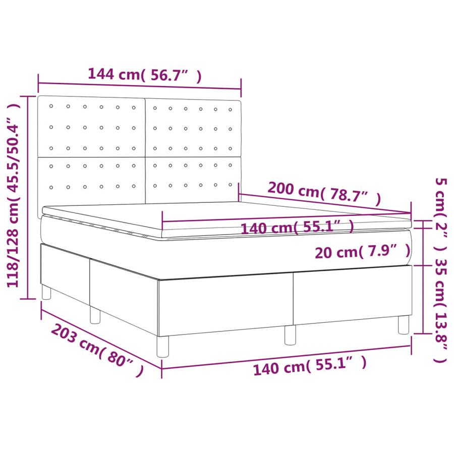 vidaXL Boxspringbett Hybrid mit Matratze und Taschenfederkern, Hellgrau, B/T/H: 140 x 200 x 128 cm - Bild 2
