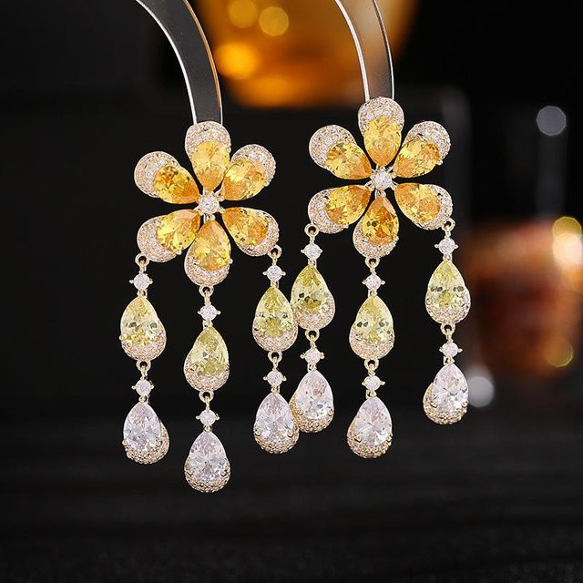YIRAN Quastenohrringe, Sonnenblumen Wassertropfen, beige, Damen - Bild 1