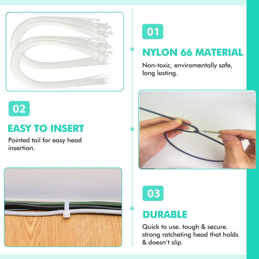 GTAI Nylon-Kabelbinder in Weiß, extra lange und hochbelastbare Kunststoff-Kabelbinder zur Kabelorganisation - Bild 4