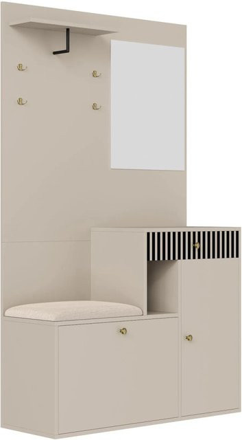 okwish Garderoben Set mit Spiegel, Sitzbank und Polsterkissen in Beige, B/T/H: 110 x 37 x 185,5 cm - Bild 1