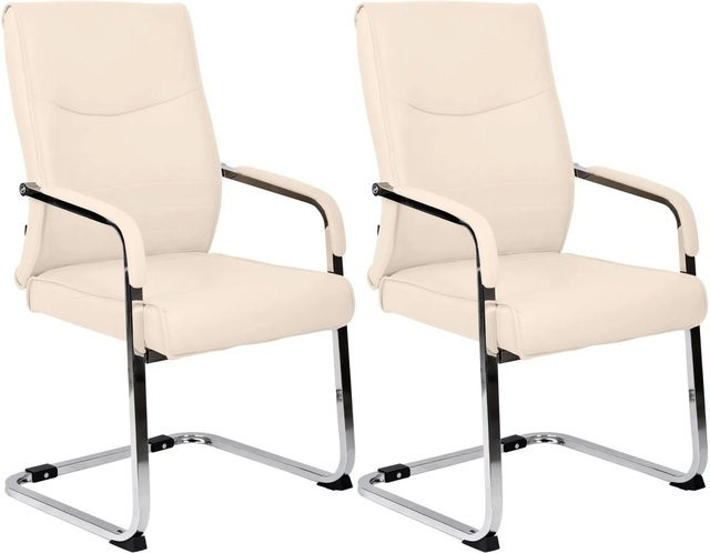 DELUKE 2er Set Besucherstühle SKOPJE Konferenzstuhl aus Kunstleder in Creme, B/T/H: 55 x 60 x 88 cm - Bild 1