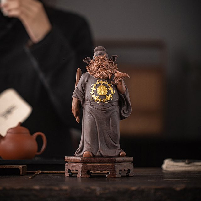 Keramik-Skulptur Zhong Kui Taoistischer Meister in Braun für Feng Shui Dekoration im Wohnzimmer oder Büro - Bild 1