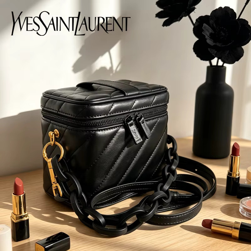 Yves Saint Laurent Mini-YSL Kosmetiktasche, schwarz, gesteppt, mit Spiegel - Bild 2