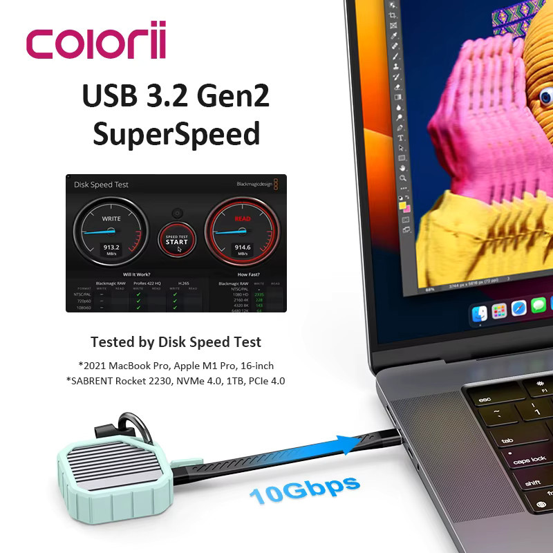 Colorii M.2 NVMe SSD Gehäuse USB-C Gen 2 10Gbps in Lila für Laptop und iPhone 15 Pro - Bild 2
