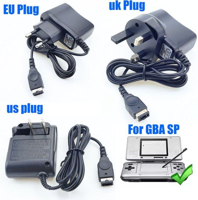 Netzteiladapter für Nintendo DS und Gameboy Advance SP in Schwarz mit 1,2m Kabel für EU, US und UK - Bild 1
