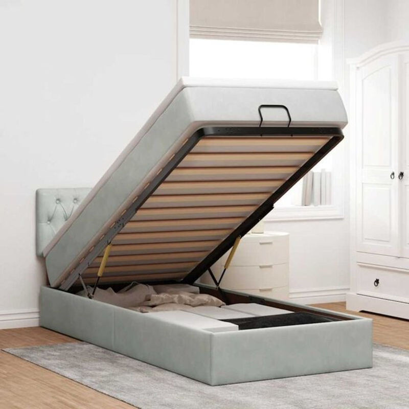 Vidaxl Ottoman Polsterbett mit Matratze und LED in Hellgrau aus Samt, B/T/H: 80 x 200 x 88 cm - Bild 1