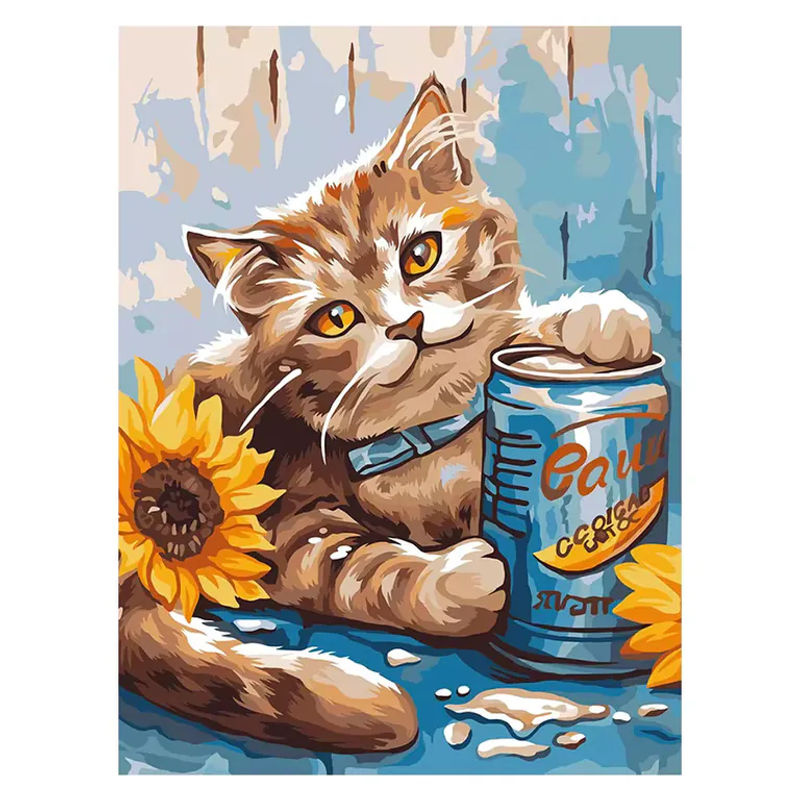 Huacan Malen nach Zahlen Set mit Katzenmotiv und Sonnenblumen, mehrfarbiges Ölgemälde für Erwachsene, B/H: 40 x 50 cm - Bild 4