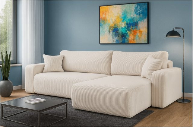 Ecksofa Austin von Inter Trading mit Schlaffunktion in Cord, Farbe Beige/Grau, B/T/H: 244 x 145 x 82 cm - Bild 1