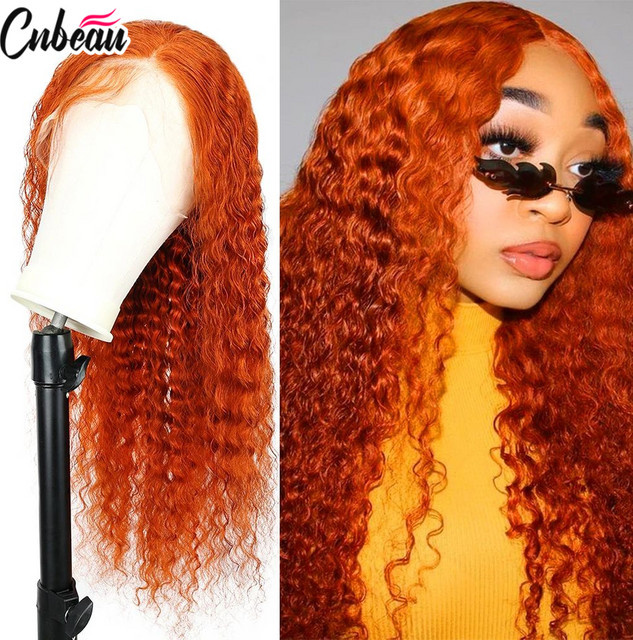 CNBEAU Perücke, 100 % Echthaar, lockig, Ingwer-Orange, HD-Spitze-Frontal-Perücke - Bild 1