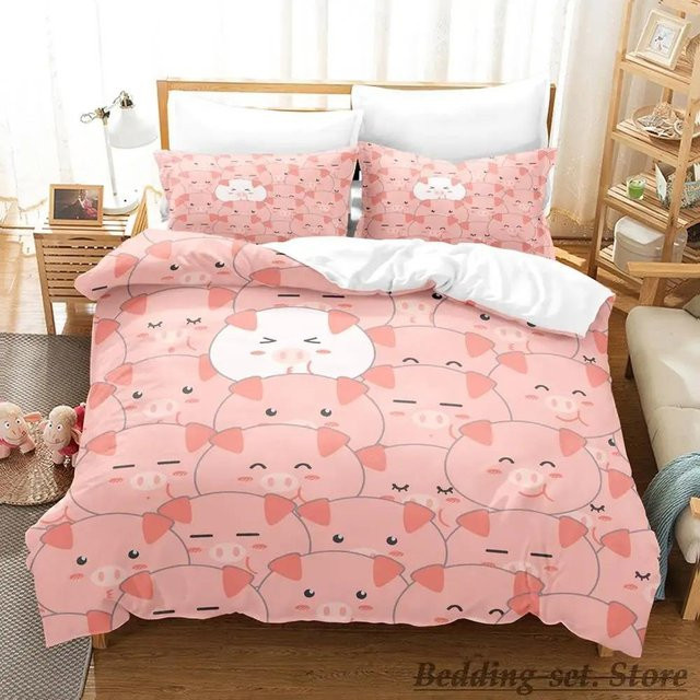 Binchi Outdoor Product Bettwäsche Set Rosa Schwein mit Motiv aus Mikrofaser, 2-teilig, B/H: 70 x 133 cm - Bild 1
