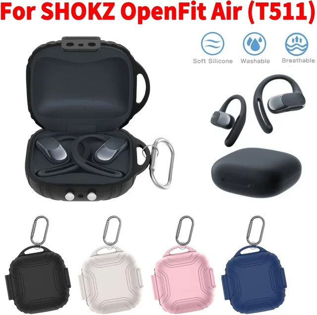 Stoßfeste Silikon Schutzhülle für Shokz OpenFit Air (T511) Kopfhörer in Schwarz - Bild 1