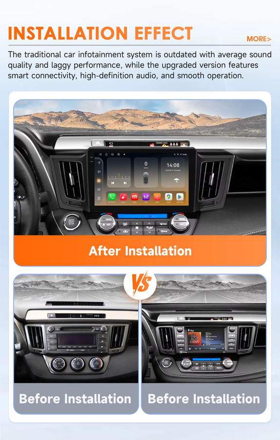 Hizpo Intelligentes Autoradio für Toyota RAV4 2013-2017 mit Android 14, Qualcomm Snapdragon 6115, 8GB RAM, 128GB ROM, AI CarPlay, GPS, 4G, Bluetooth 5.4, Schwarz - Bild 2